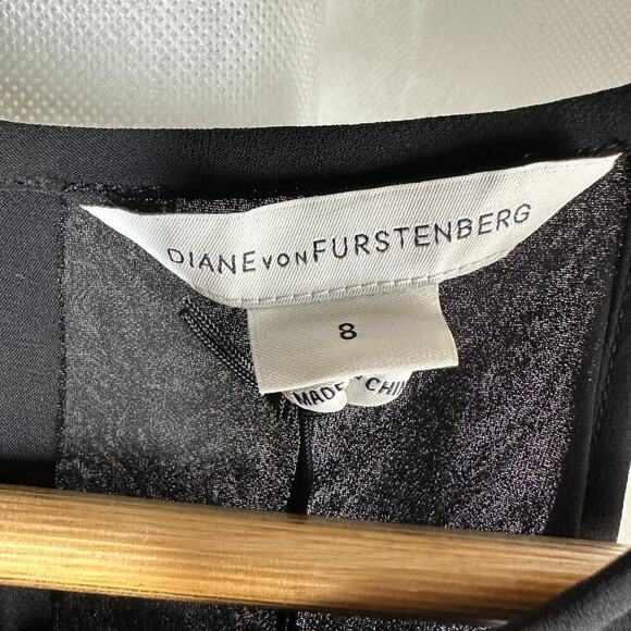 Diane Von Furstenberg DVF Gia Black Ruffle Skirt Cocktail Dress Size 8 Formal - Picture 3 of 13